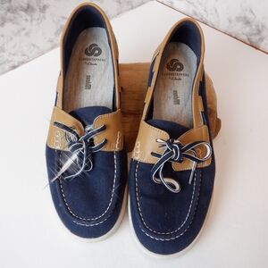 Clarks cloudsteppers blue canvas deck shoes, size 8.5M